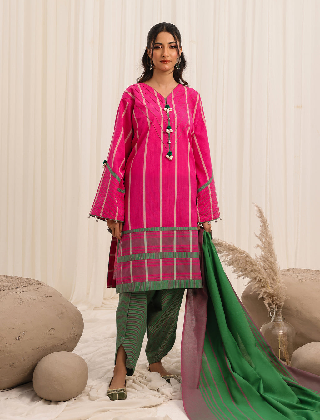 3 Pc Yarn Dyed Unstitched Suit