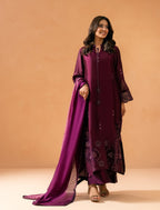 Purple Kaftaan styled with matching dupatta and trouser