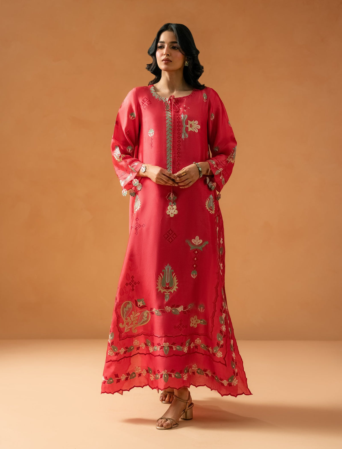Melon Pink Kaftaan Trouser - full look